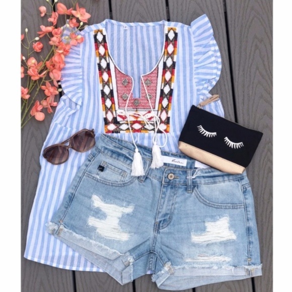 Kancan Distressed Cuff Hem Denim Shorts - Picture 6 of 7